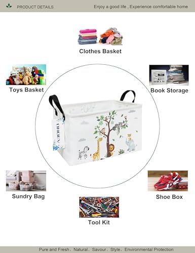 Rectangular Fabric Storage Bin, Foldable Tree Animals print Basket - Image 3