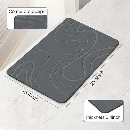 VEELOIM Stone Bath Mat, Diatomaceous Earth Bath Mat, Shower Mat Grey - Image 2