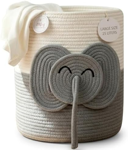 Collapsible laundry baskets for Kids, 25L Woven Cotton Rope Bin by Joliwove