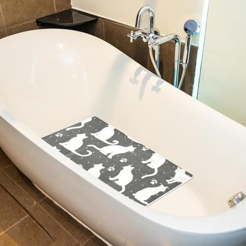 Bathtub Mat Non Slip 26.8x15.1 Inch, Cats Gray Shower Mat - Image 5