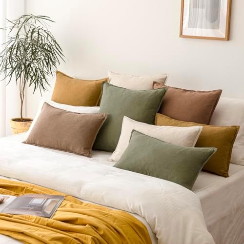 Foindtower Linen Solid Decorative Throw Pillow Covers 16x16 Light Brown - Image 7