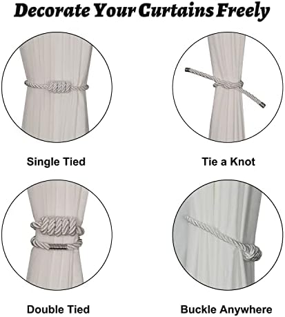 BEL AVENIR Magnetic Curtain Tiebacks 6 Pack Hand-Woven Curtain Ties - Image 3