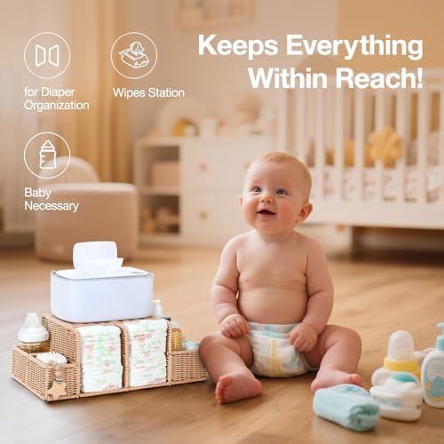 Diaper Caddy Organizer, Hand Rattan Nursery Storage Basket - Image 6