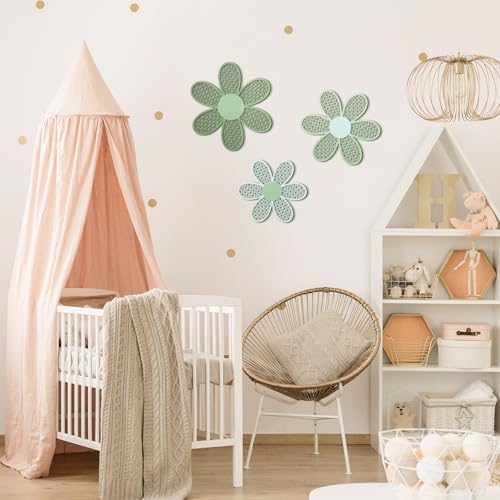 Maitys 3 Pcs Boho Daisy Flower Wall Decor Nursery Art, Gradient Sage Green - Image 6