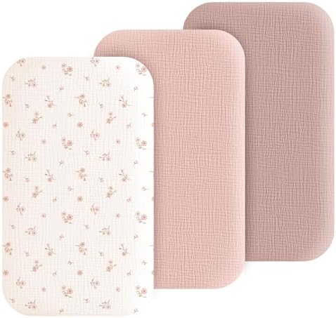 3 Pack Cotton Muslin Baby Bassinet Fitted Sheet by Coreeky