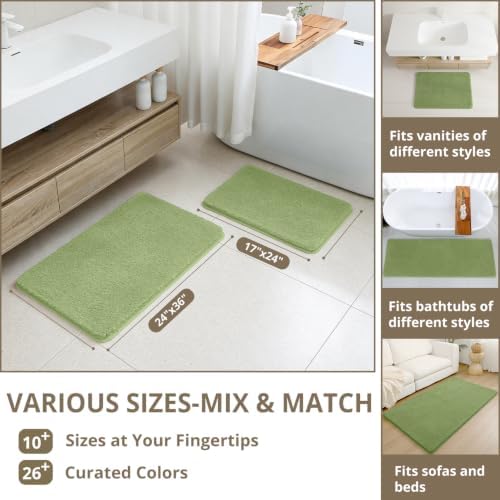 Polyester Bathroom Rug 17"x24" Olive Green, Non-Slip Soft Bath Mat - Image 3