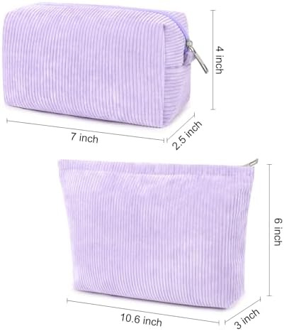 SOIDRAM 2 Pcs Corduroy Makeup Bag Large Cosmetic Bag Toiletry Bag Makeup Pouch - Image 3