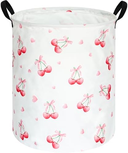 Cherry Print Round Laundry Hamper Storage Basket Bins Clothes Nursery Hamper by VAIVUSTO
