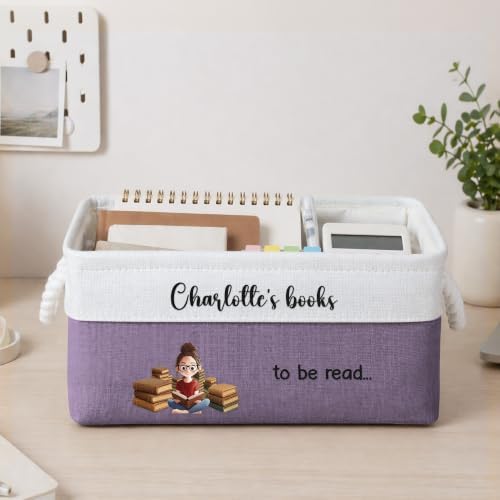 Macorner Personalized Book Basket, Custom Name Book Storage Basket Organizer - Image 6