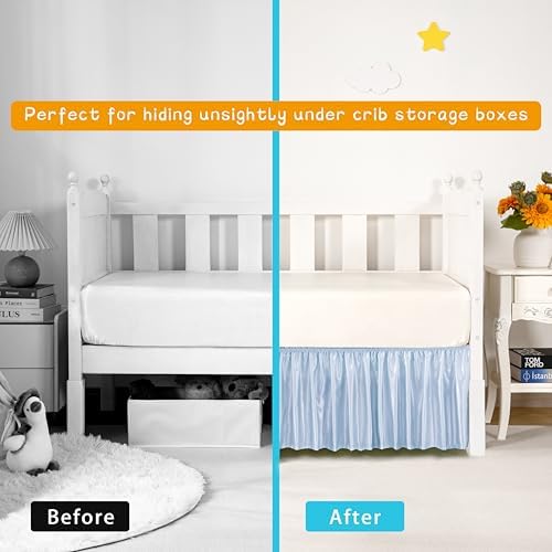 Baby Blue Satin Crib Bed Skirt - Image 5