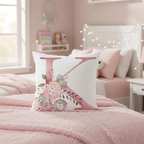Pink Throw Pillow Covers Cute Alphabet Decorative Cushion Covers Square Letter - Image 6