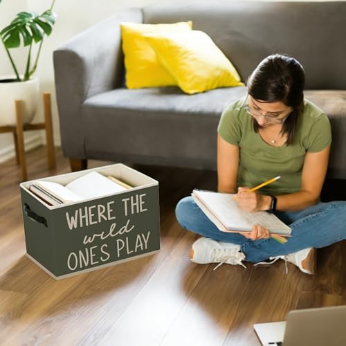 Green Boho Classroom Foldable Storage Bins Box - Image 2