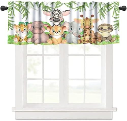 Jungle Animals Valance Curtains Forest Tropical Leaf Green Print Window by Unknown