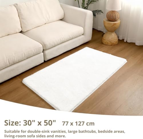 Polyester Bathroom Rug 30"x50" White, Large Soft Shaggy Bath Mat - Image 2