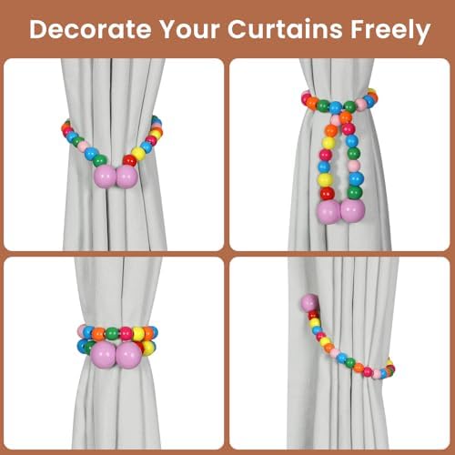 KLOGTSIND Magnetic Curtain Tiebacks, 6 Pack Wood Bead Curtain Holdbacks - Image 4