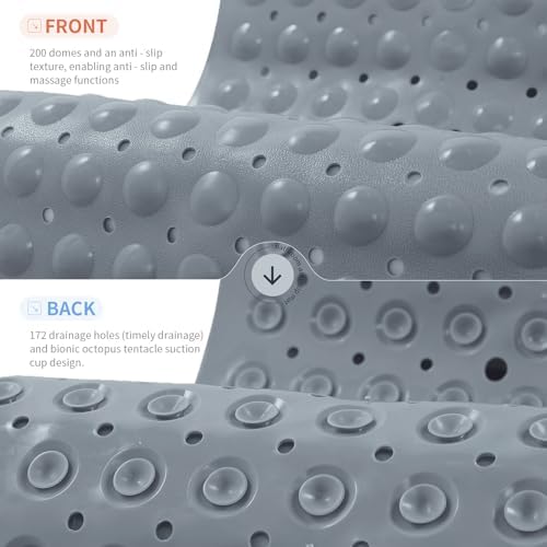 Anti-Slip Bathtub Shower Mat 40×16 Inch Opaque Gray - Image 2
