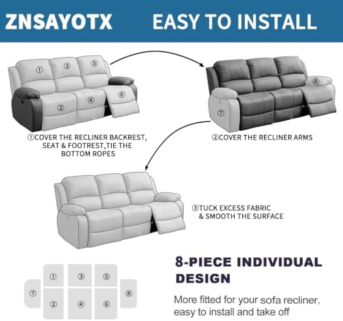 ZNSAYOTX Sofa Recliner Cover 8-Piece Super Soft Recliner Couch Covers - Image 5