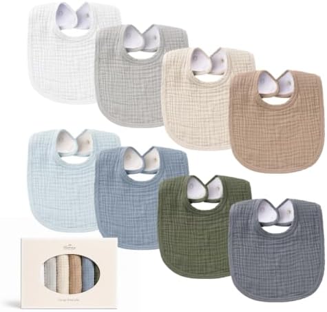 Konssy 8-Pack Muslin Baby Bibs, Adjustable Fit by Konssy