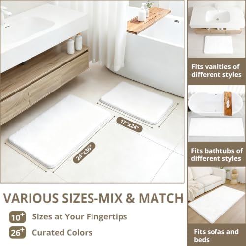 Polyester Bathroom Rug 30"x50" White, Large Soft Shaggy Bath Mat - Image 3