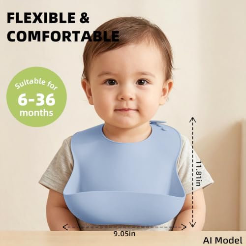 Set of 3 Silicone Bibs for Babies Toddler, Soft Adjustable Bibs for Baby Girl - Image 2