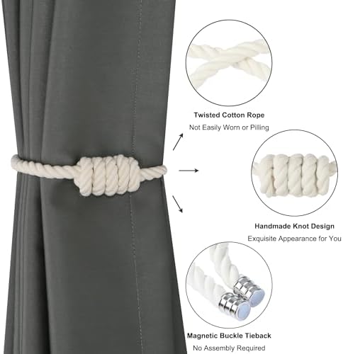 BEL AVENIR Magnetic Cotton Curtain Tiebacks 6 Pack Hand-Woven Curtain Ties - Image 4
