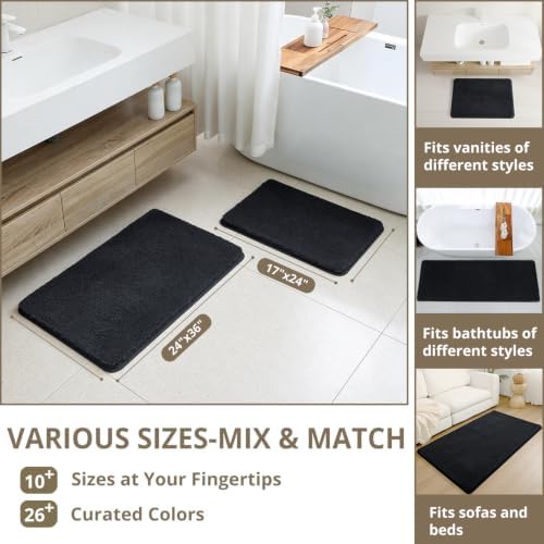 Polyester Bathroom Rug 24"x40" Black, Non-Slip Soft Shaggy Bath Mat - Image 3