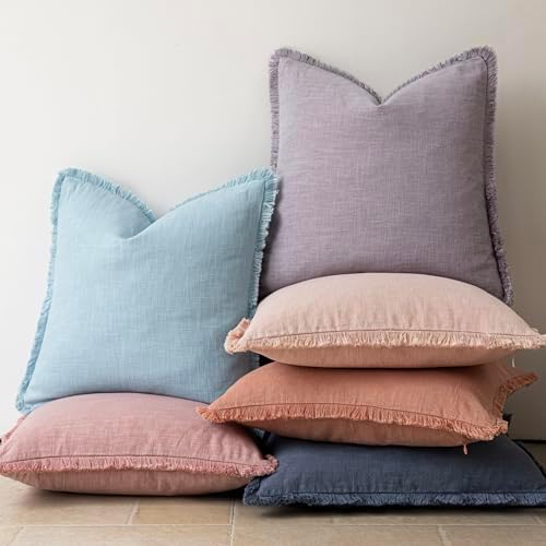 Foindtower Decorative Linen Fringe Throw Pillow Covers 26×26 Light Blue - Image 6