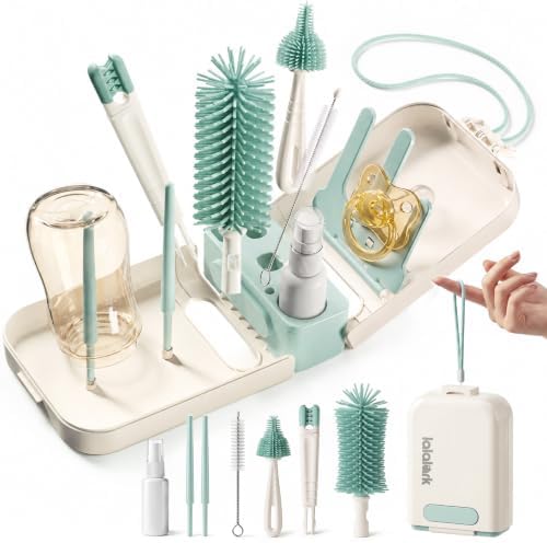 lalalark 7-in-1 Travel Baby Bottle Cleaning Kit, Silicone Brush Tools by lalalark