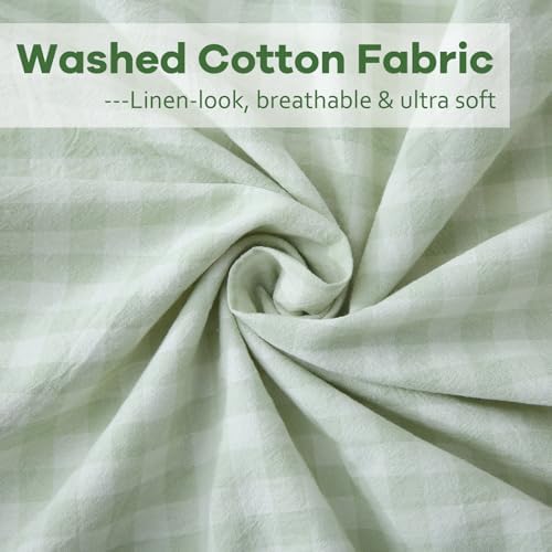 2 Pack Pile Green Gingham Euro Sham Pillow Covers 26''x26'' - Image 6