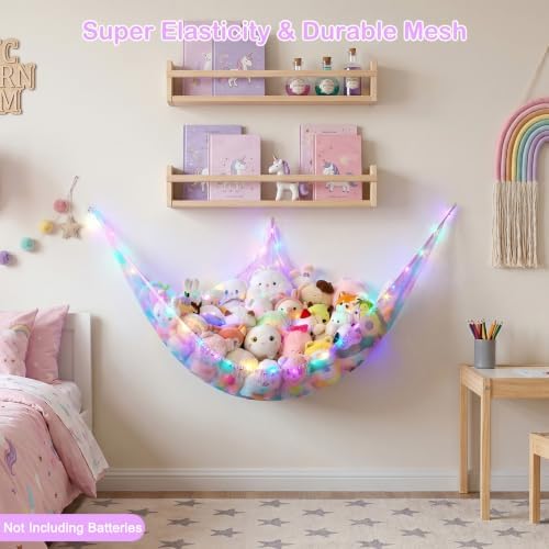 Stuffed Animals Hammock with LED Light Toy Net Room Decor Corner Storage - Image 4