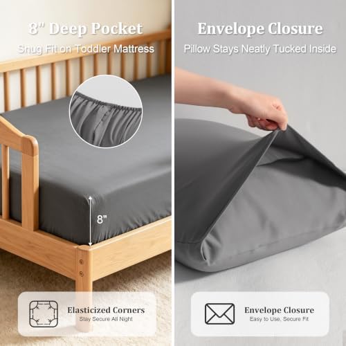 BEDSUM 4pc Toddler Cooling Bedding Set, Rayon Made from Bamboo - Image 4