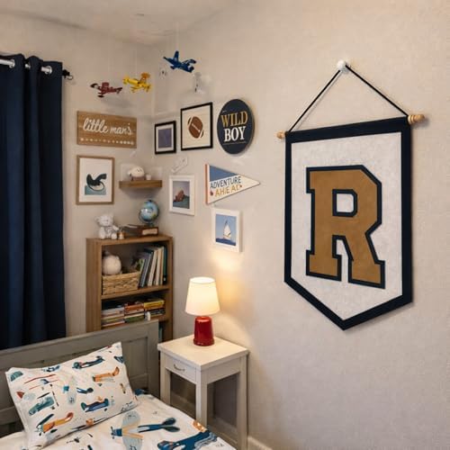 Personalized Name Initials Felt Banner Flag, Shield-Shaped Letter Pennant - Image 3