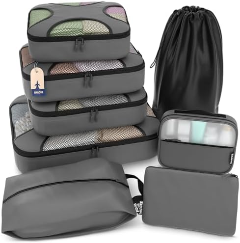Shacke 8 Set Packing Cubes for Travel, Shoe & Toiletry Bags by Shacke