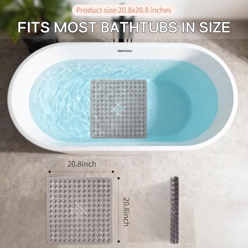 Anti-Slip Bathtub Shower Mat 21×21 Inch Clear Gray - Image 3