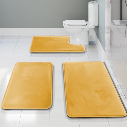 Clara Clark Bathroom Rug Set, 3 Piece Velvet Memory Foam Bath Mats by ClaraClark