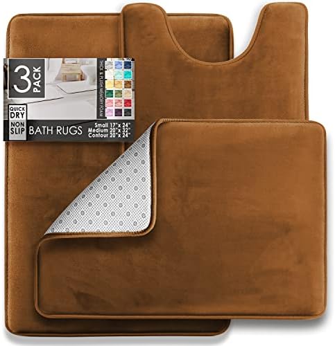 Clara Clark 3 Piece Bathroom Rugs Bath Mat Set, Velvet Memory Foam Bath Mats - Image 3