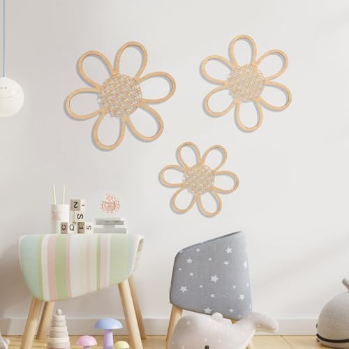 Maitys 3 Pcs Boho Wood Daisy Flower Wall Decor - Image 5