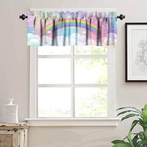 Fantasy Rainbow Valances Curtains Colorful Cloudy Pink Sky Pattern Window - Image 5