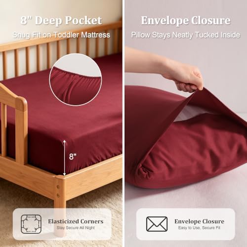 BEDSUM 4pc Toddler Cooling Bedding Set, Rayon Made from Bamboo, Wine Red - Image 4