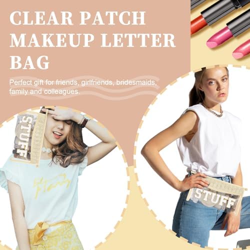 Boho Patch Stuff Bag Clear Makeup Letter Bag, Waterproof Zipper Make up Bags - Image 5