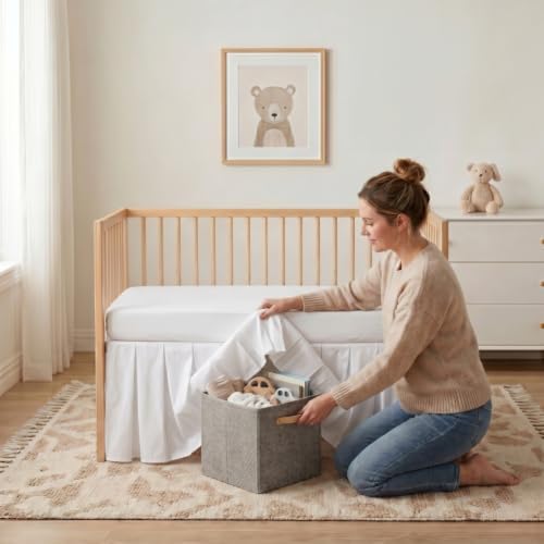 Baby Crib Skirt 100% Cotton Pleated Dust Ruffle - Image 5