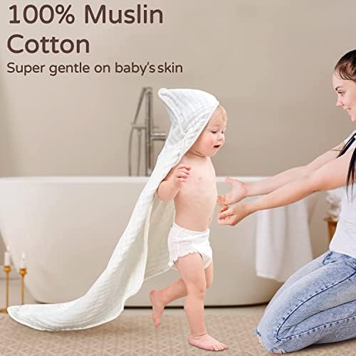 Yoofoss Hooded Baby Bath Towels 2 Pack 100% Muslin Organic Cotton - Image 2