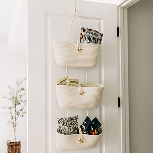 OrganiHaus Over the Door Organizer, Woven Rope Hanging Baskets - Image 3