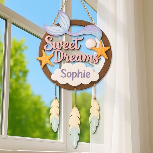 Mermaid Dreamcatcher Custom Wooden Signs – Custom Ocean Theme Wood Wall Art - Image 2