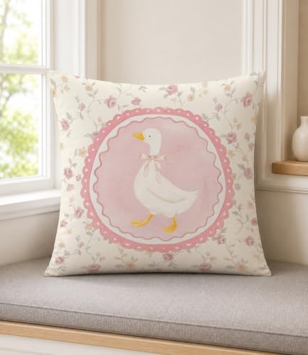 Goose Pillow Cover 18x18 Inch – Vintage Coquette Pink Floral Throw Pillow Case - Image 2