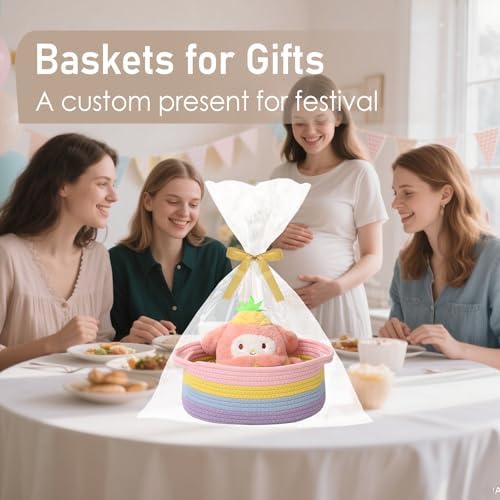 JMvicyroam Small Woven Basket, Empty Gift Basket, Rainbow/1 Pack - Image 4