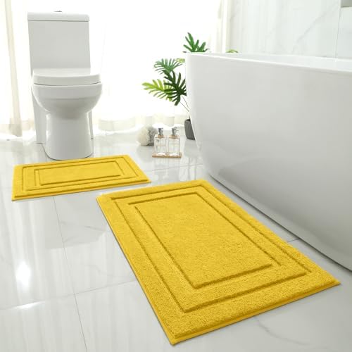 HOMEIDEAS Bathroom Rugs Sets 2 Piece, Super Soft Non Slip Bath Mat Yellow by HOMEIDEAS