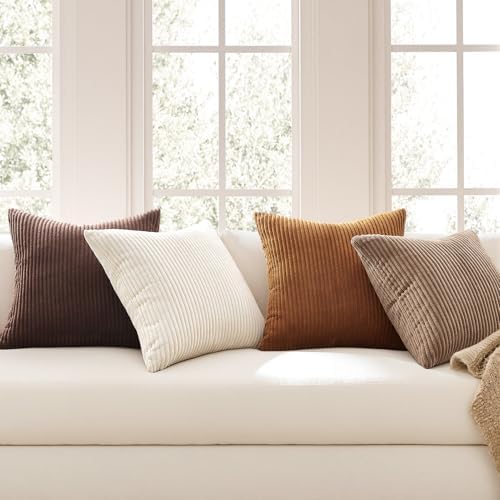 Topfinel Gold Brown Throw Pillow Covers Rustic Modern Soft Corduroy Striped - Image 2