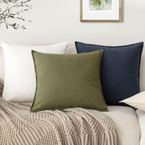 Foindtower Linen Solid Decorative Throw Pillow Covers 18x18 Olive Green - Image 5