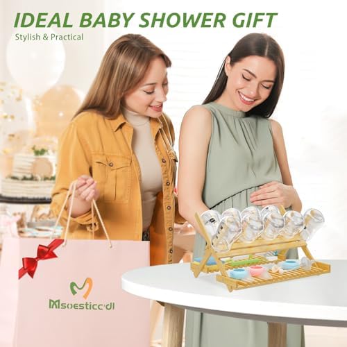 Baby Bottle Drying Rack Foldable Vertical Bamboo Organizer - Image 5